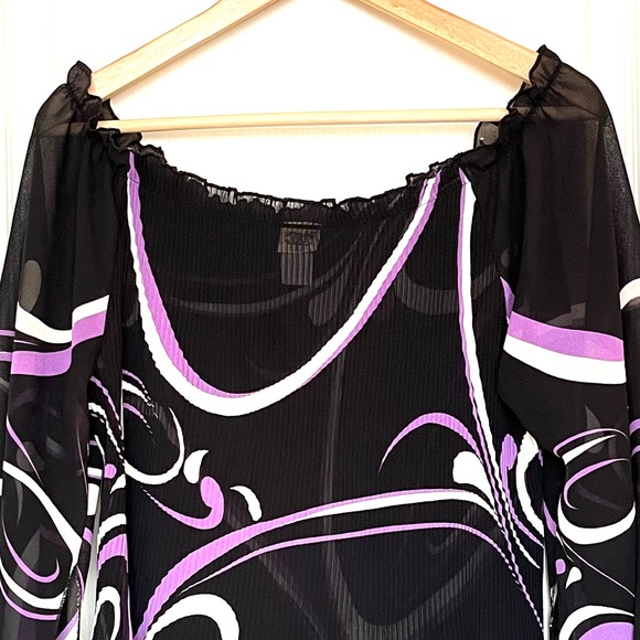 VTG C.O.C. USA Micro Pleated Striped Plisse Top Black Purple, XL Avant Garde Y2K - Picture 3 of 13